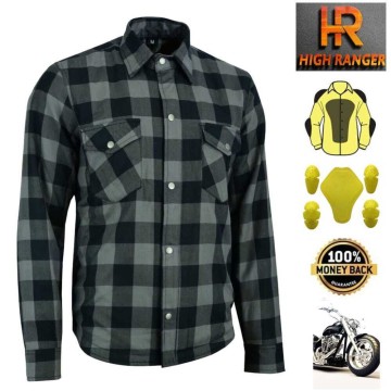 Men Motorbike Flannel Lumberjack Grey Shirts Reinforced with DuPont™ Kevlar® fiber